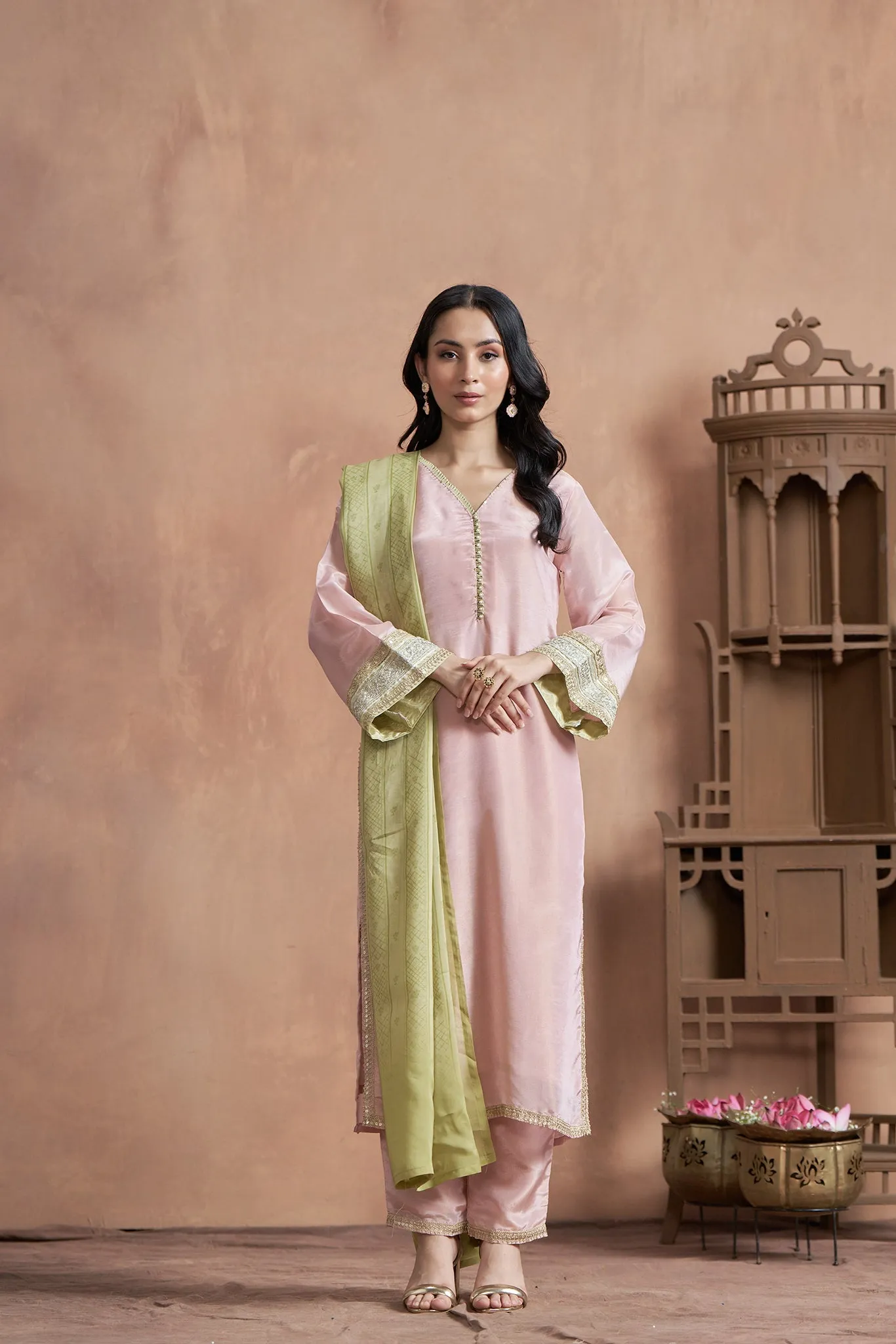 Pink Kurta Set With Bell Sleeves