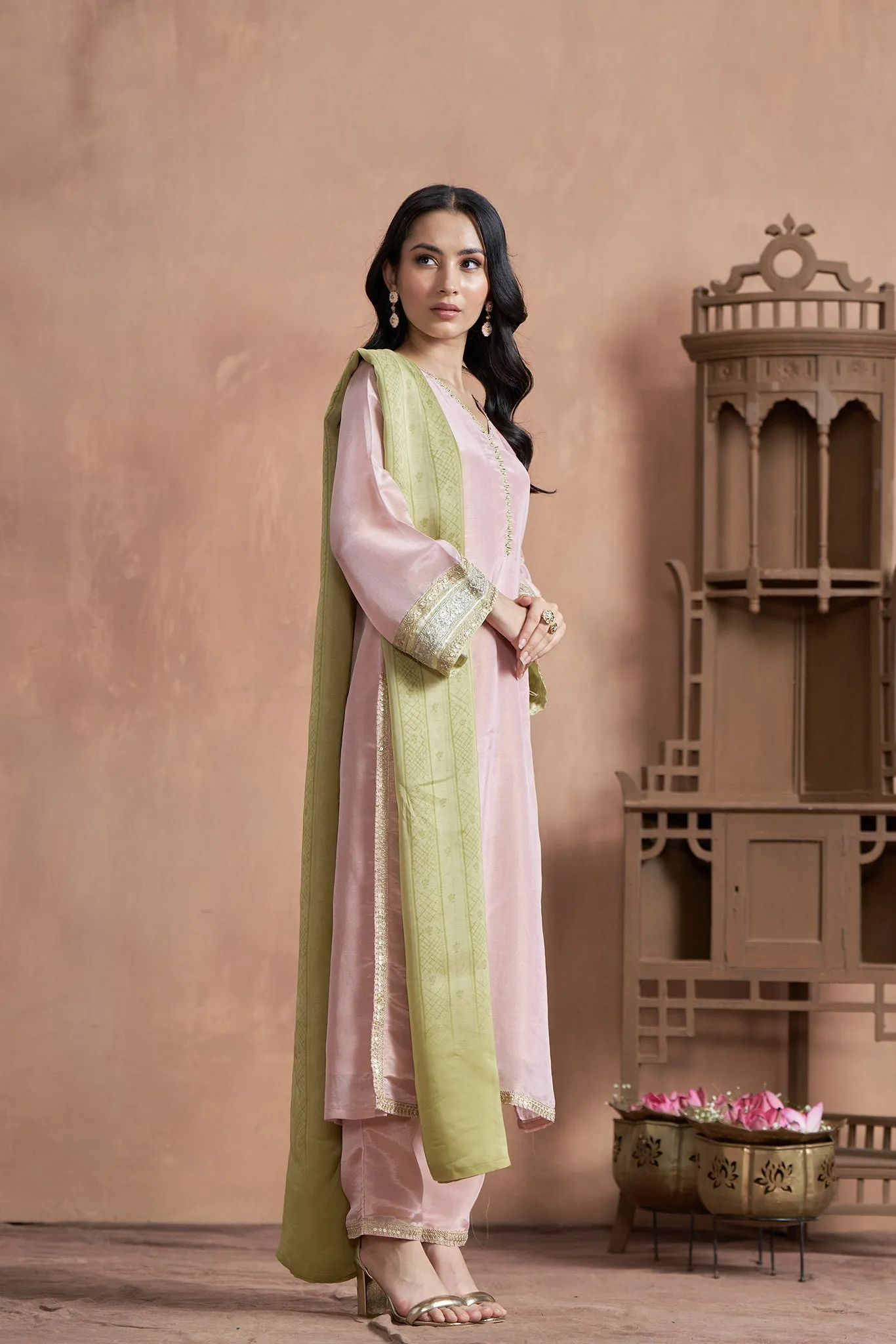 Pink Kurta Set With Bell Sleeves