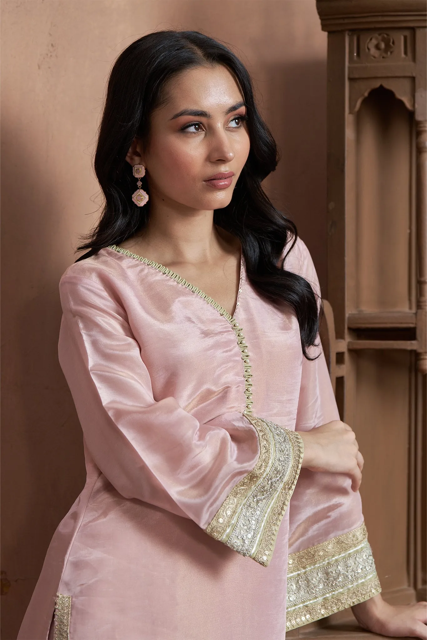 Pink Kurta Set With Bell Sleeves
