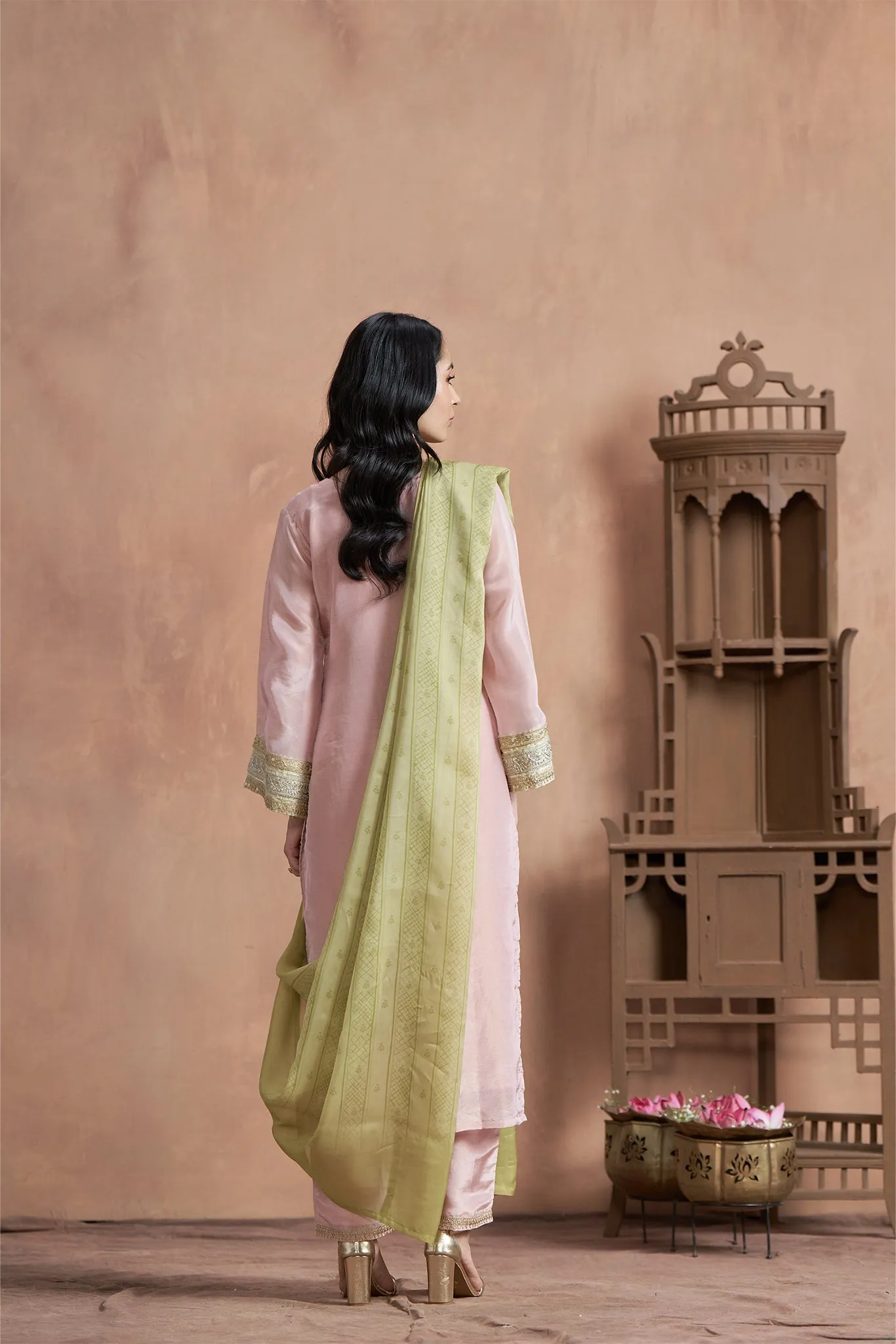 Pink Kurta Set With Bell Sleeves