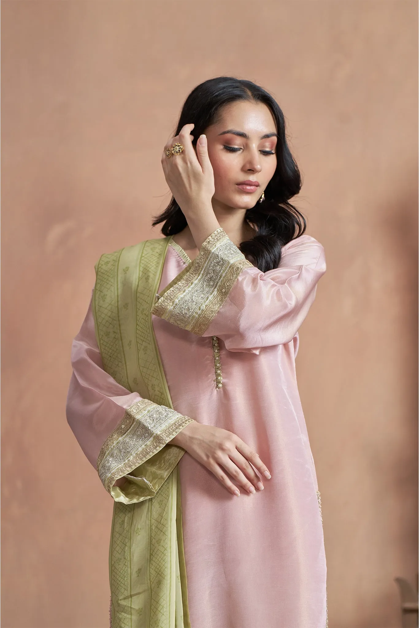 Pink Kurta Set With Bell Sleeves