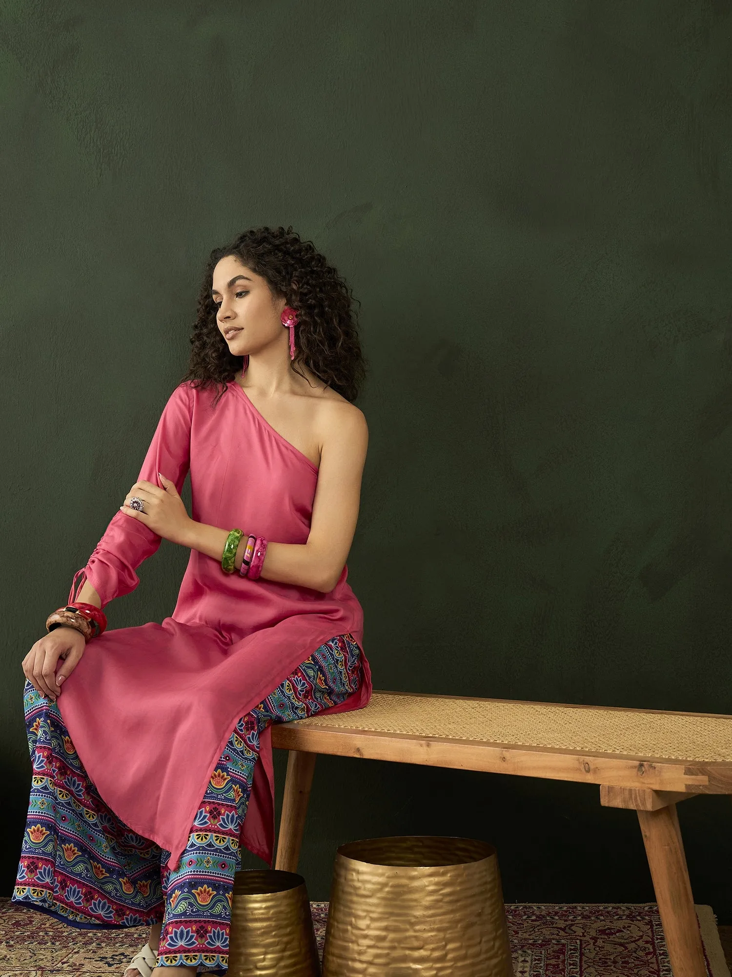 Pink Kurta With Printed Palazzo