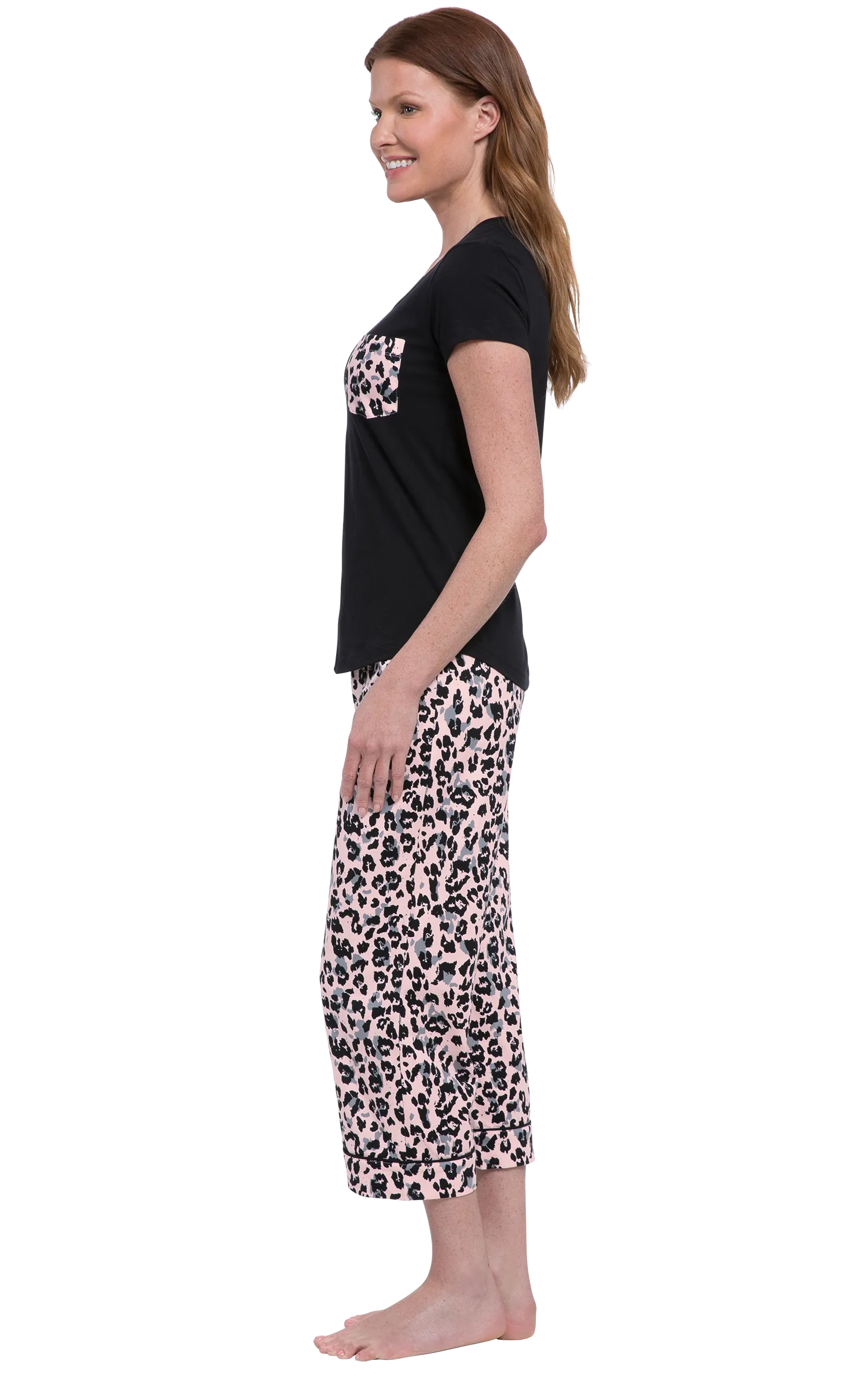 Pink Leopard - Pocket Tee Capri Pajamas