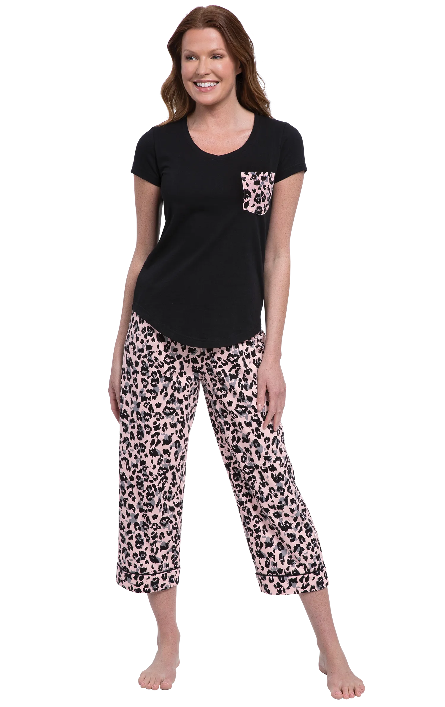 Pink Leopard - Pocket Tee Capri Pajamas