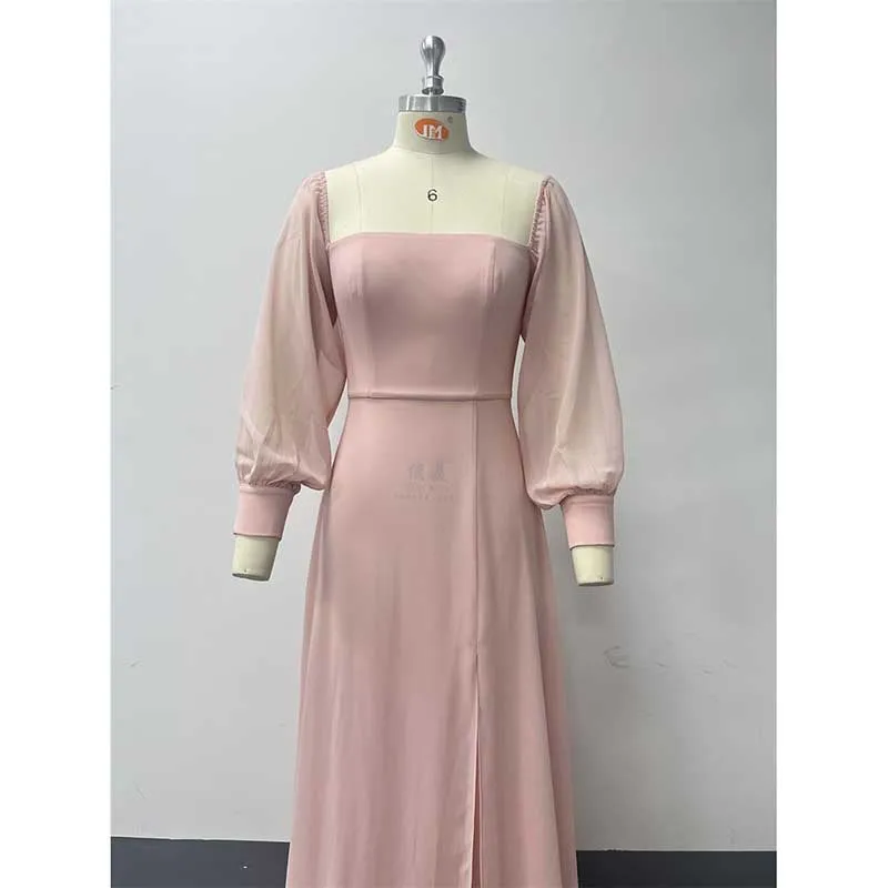 Pink Long Prom Dress Off The Shoulder Evening Dress Chiffon Bridesmaid Dress