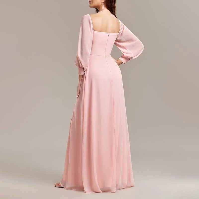 Pink Long Prom Dress Off The Shoulder Evening Dress Chiffon Bridesmaid Dress