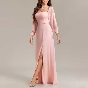 Pink Long Prom Dress Off The Shoulder Evening Dress Chiffon Bridesmaid Dress