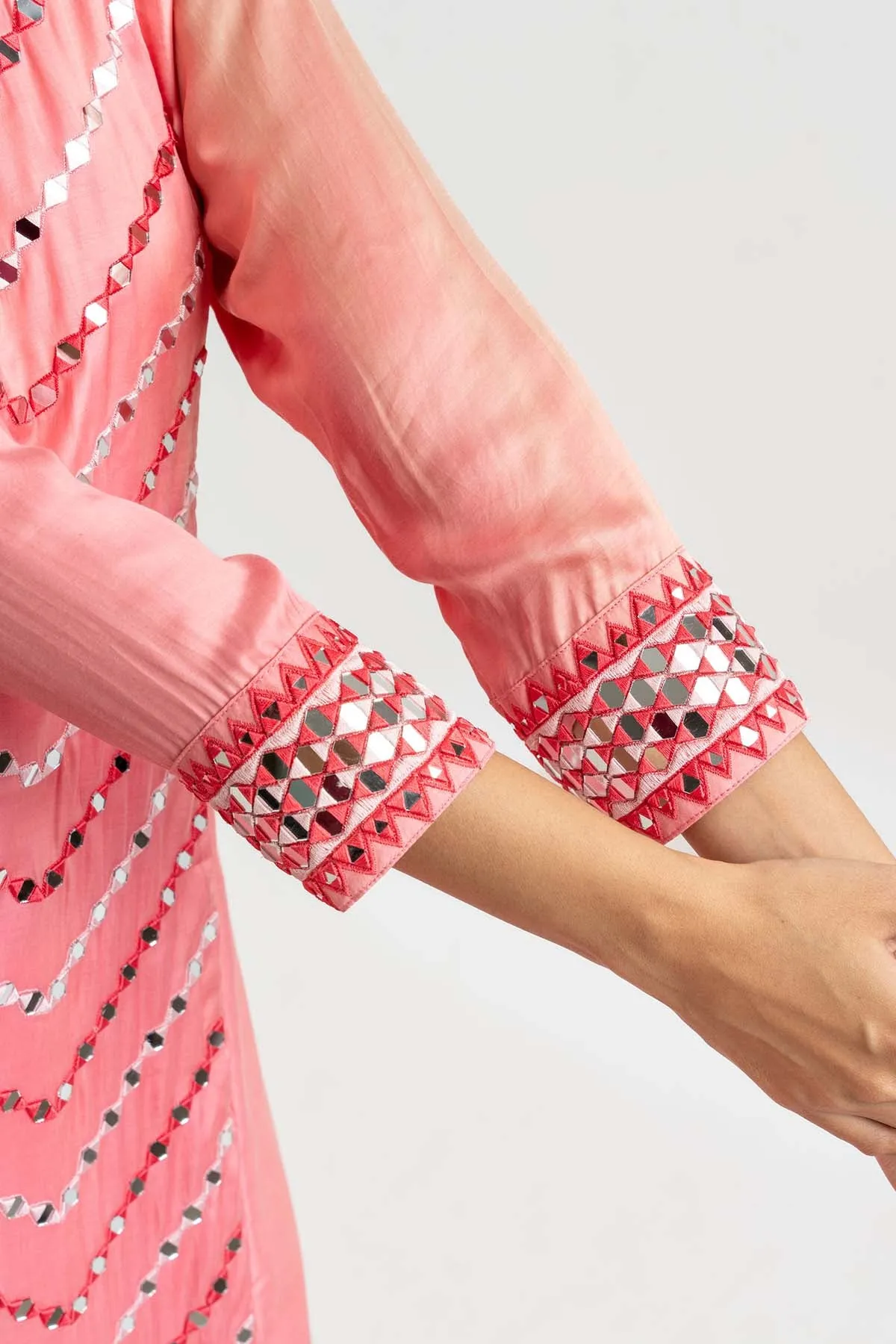 Pink Mirror Work Palazzo Pants