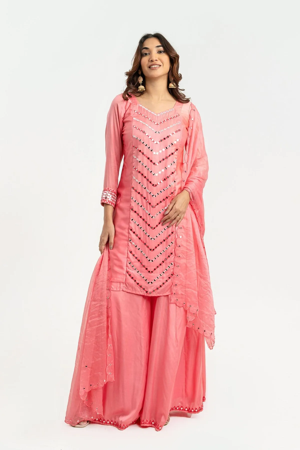 Pink Mirror Work Palazzo Pants