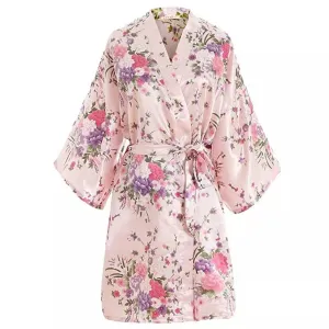 Pink peony satin kimono