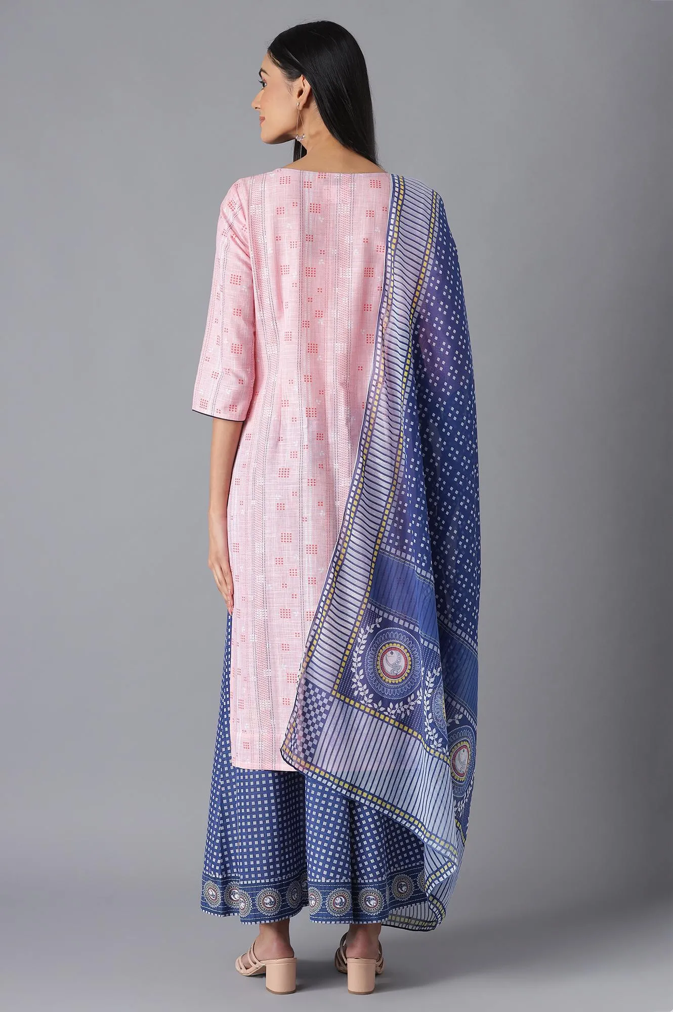 Pink Printed kurta, Palazzo and Dupatta Set