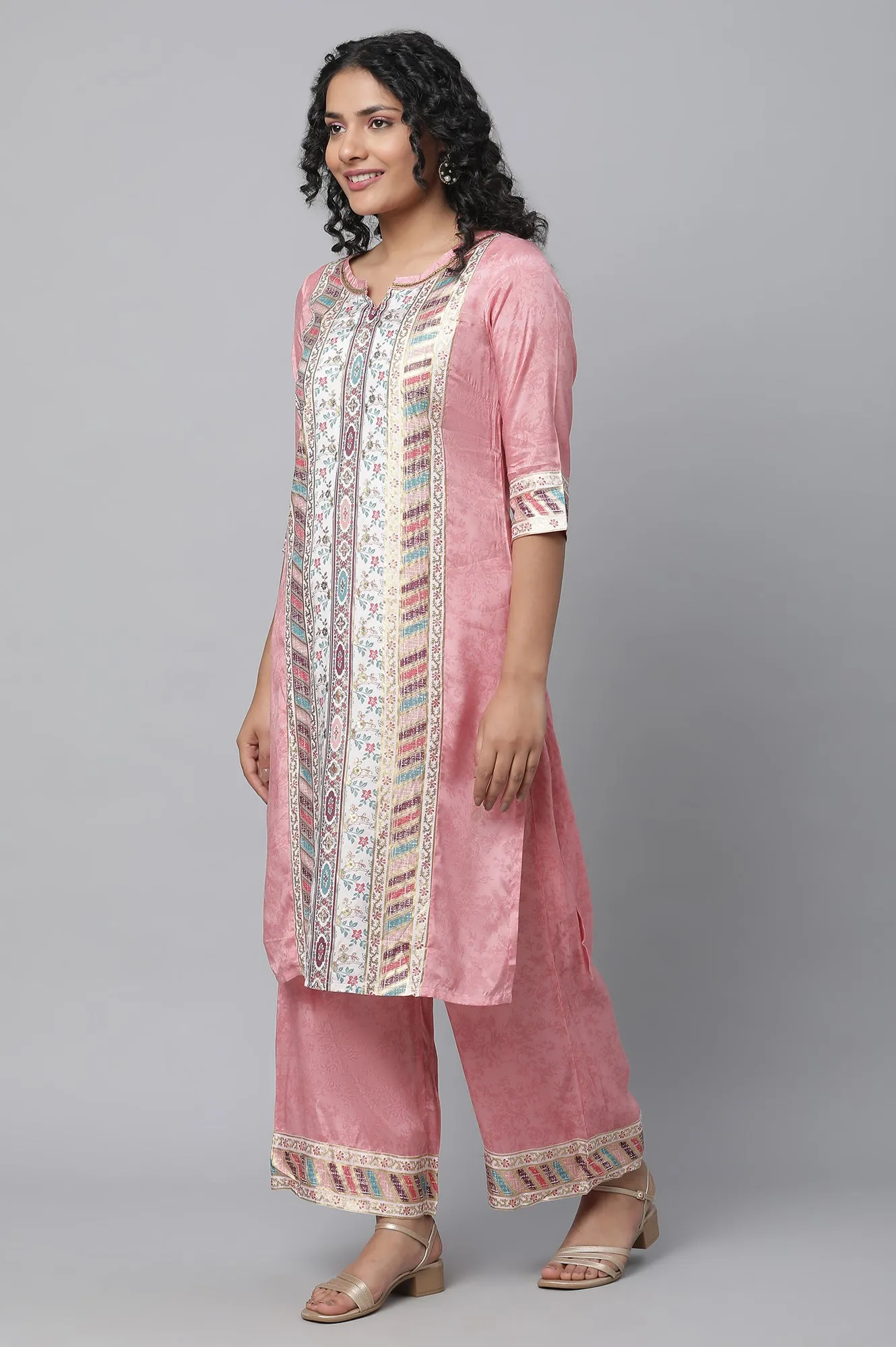 Pink Printed Liva kurta & Palazzo Set