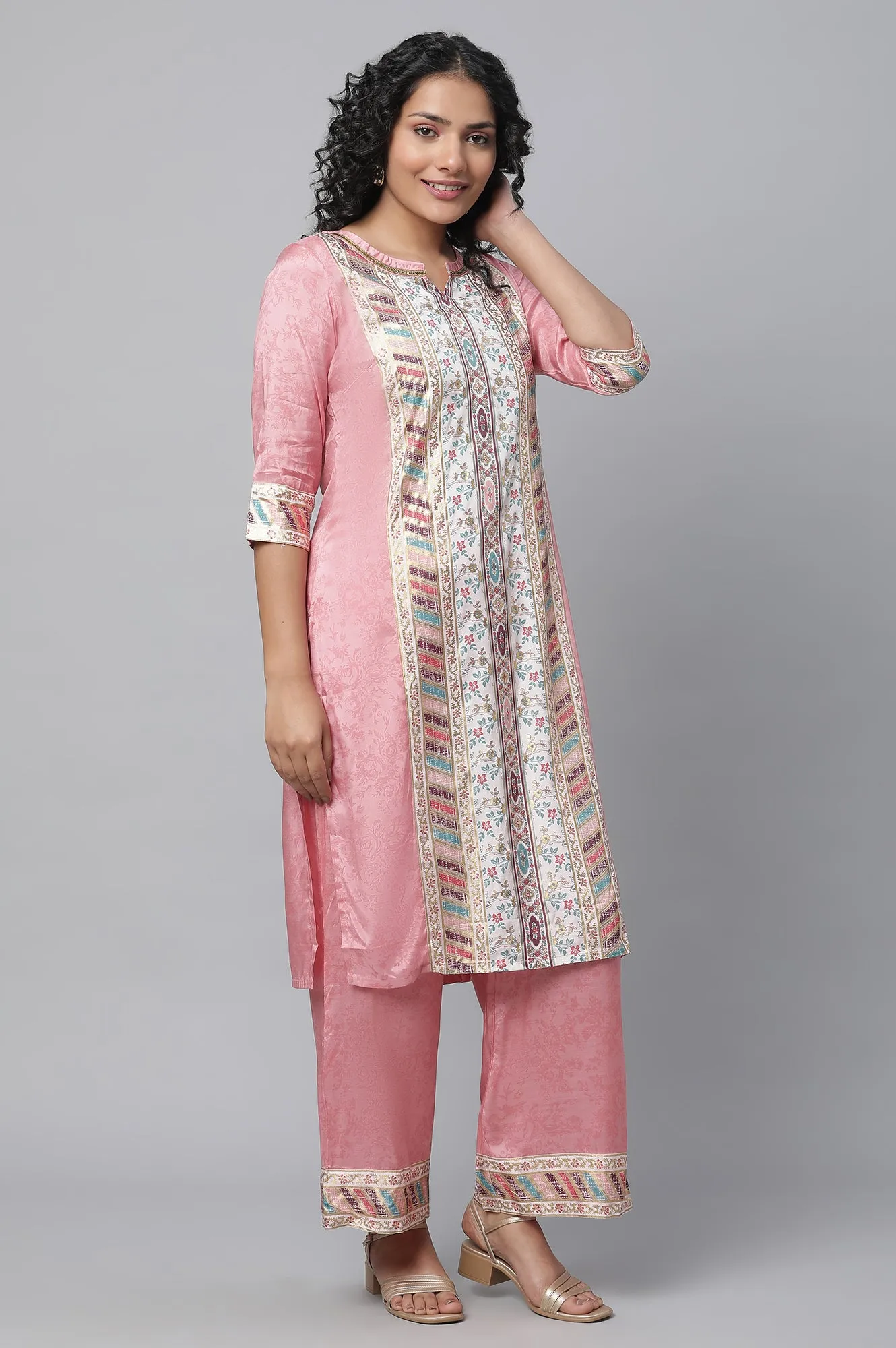 Pink Printed Liva kurta & Palazzo Set