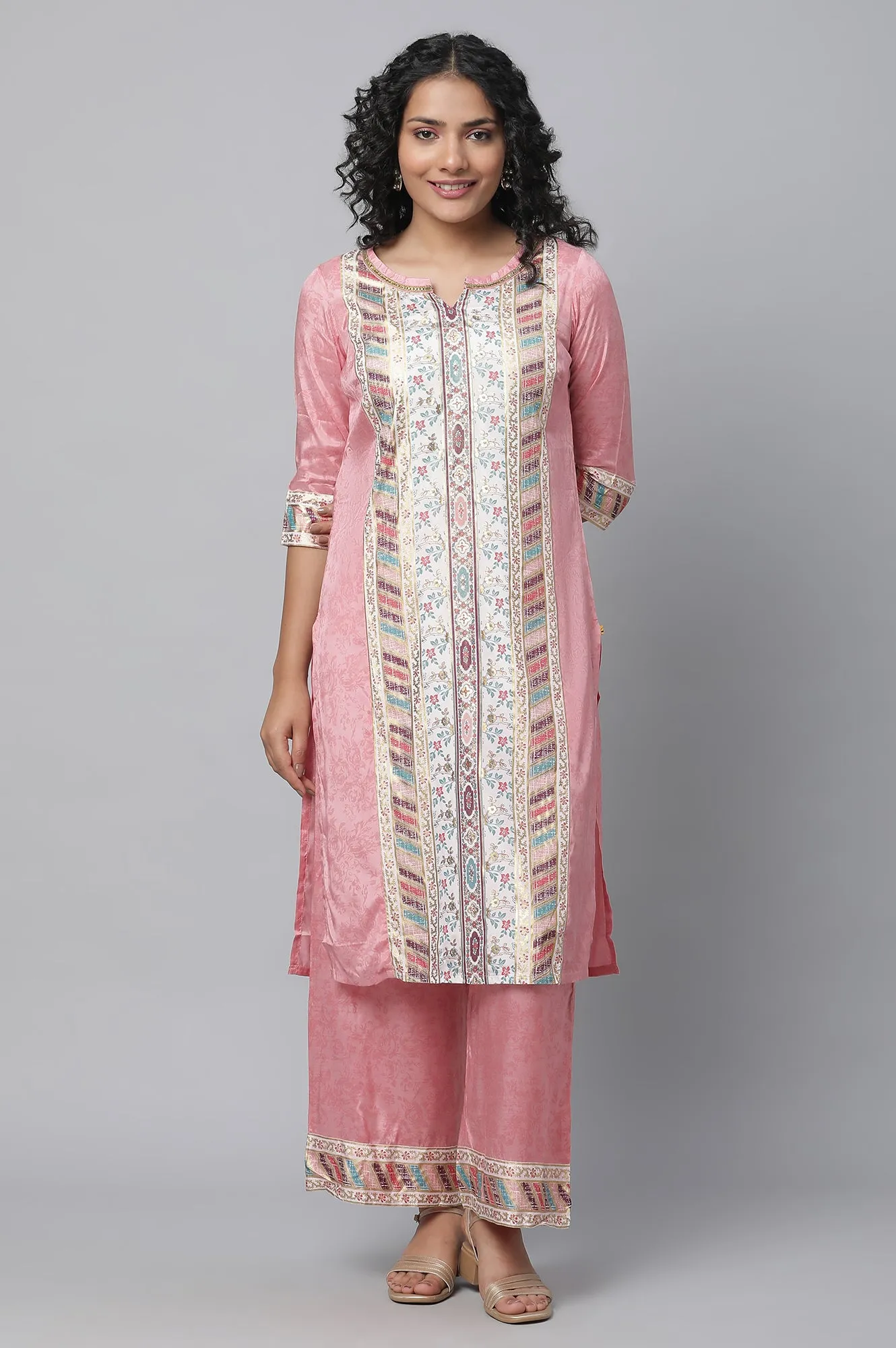 Pink Printed Liva kurta & Palazzo Set