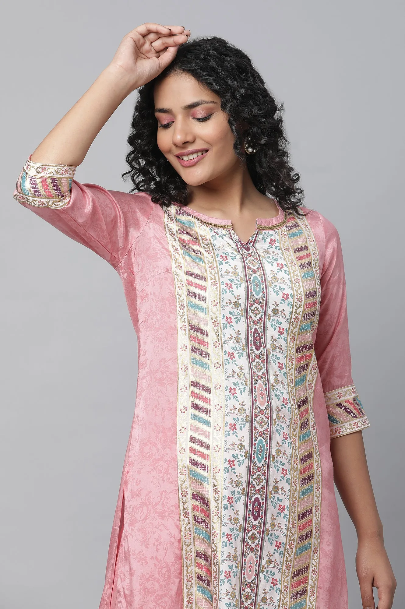 Pink Printed Liva kurta & Palazzo Set