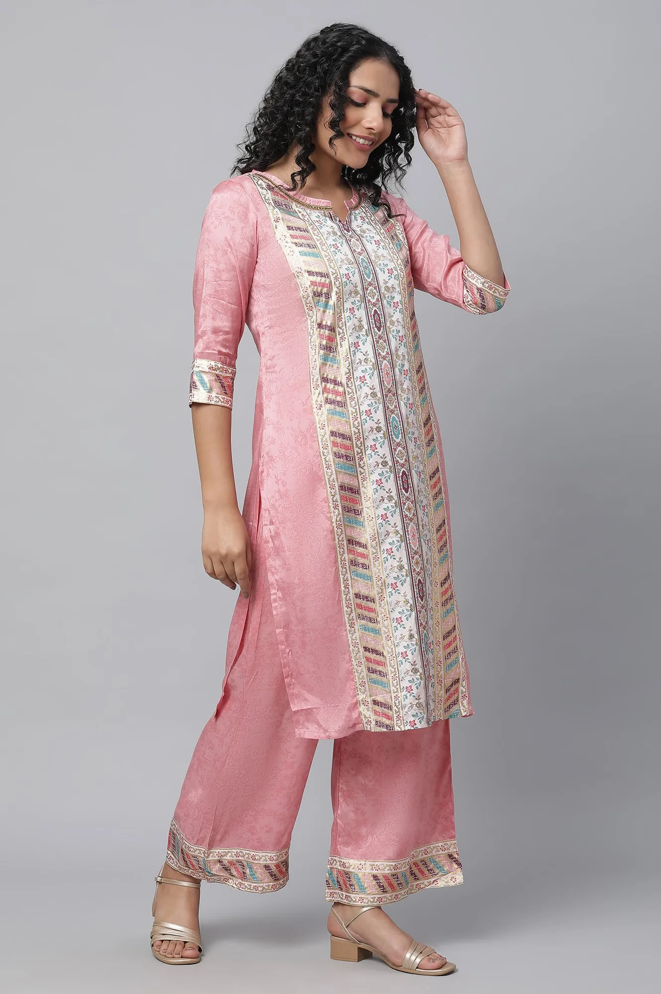 Pink Printed Liva kurta & Palazzo Set