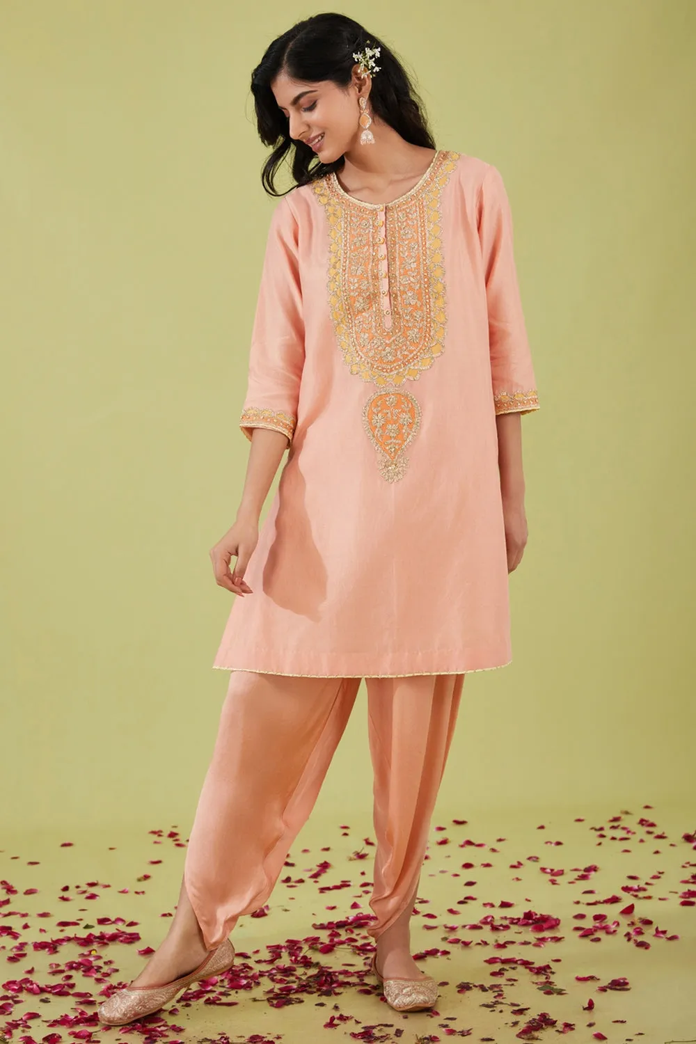 Pink Short Kurta With Pants