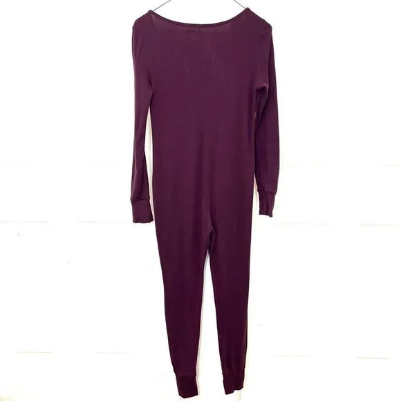 PINK Victoria’s Secret Candy Cane Heart Onesie Pajama Burgundy Christmas Size S