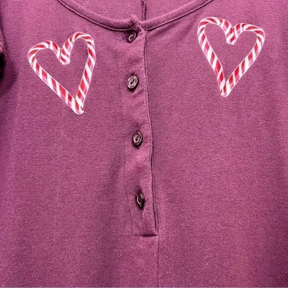 PINK Victoria’s Secret Candy Cane Heart Onesie Pajama Burgundy Christmas Size S