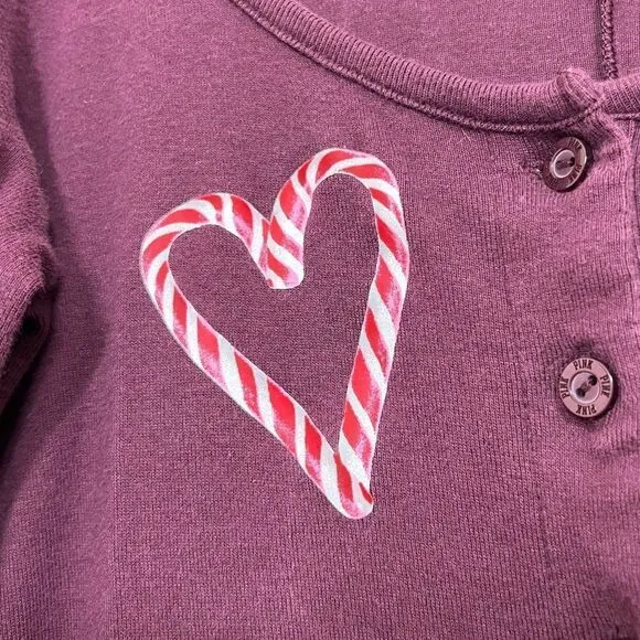 PINK Victoria’s Secret Candy Cane Heart Onesie Pajama Burgundy Christmas Size S