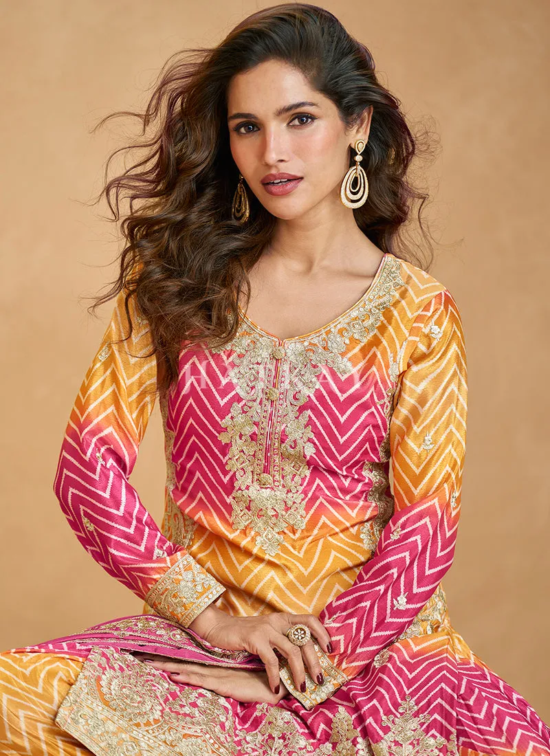 Pink Yellow Ombré Designer Kurti And Sharara