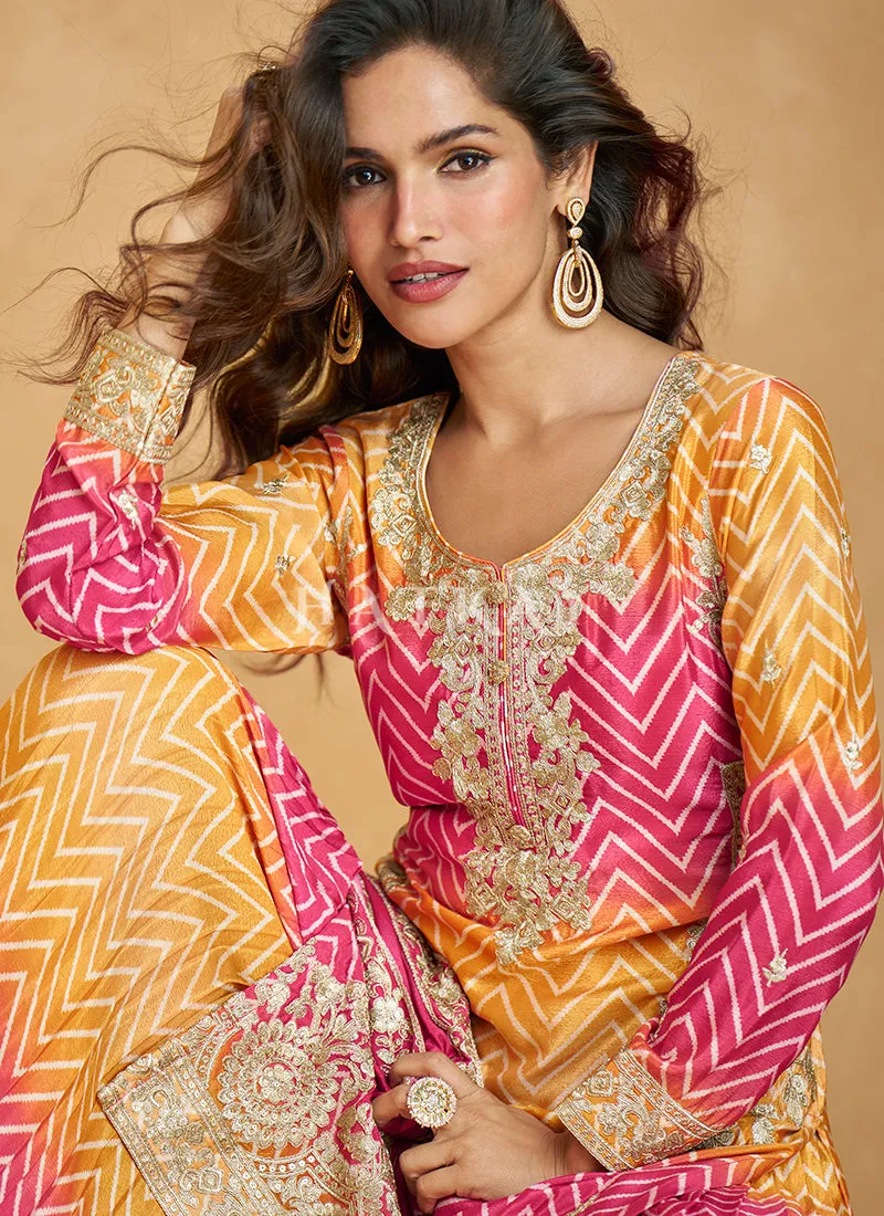 Pink Yellow Ombré Designer Kurti And Sharara