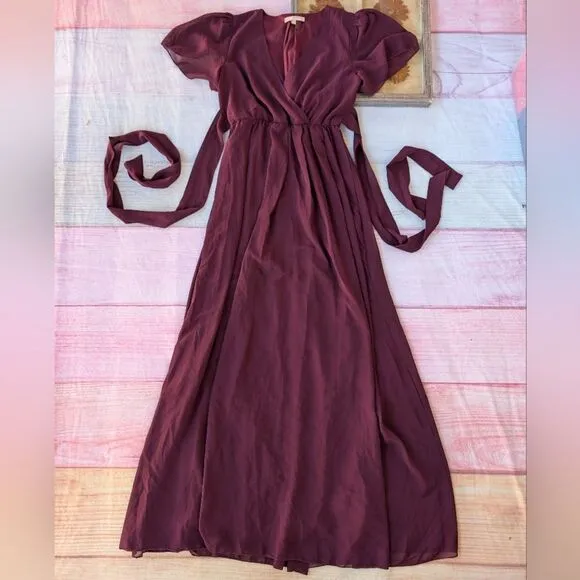 Pinkblush Burgundy Chiffon Short Sleeve Maternity Maxi Dress M Holiday