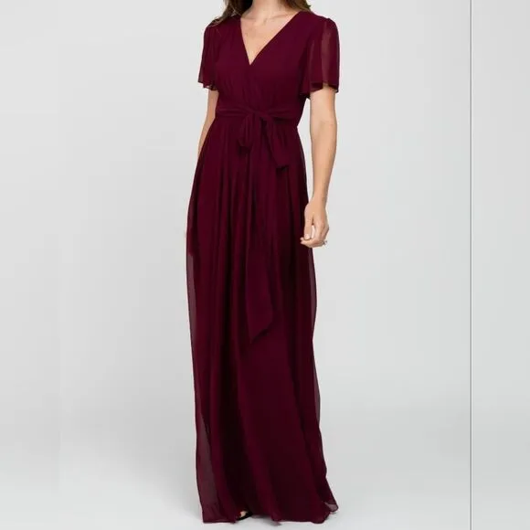 Pinkblush Burgundy Chiffon Short Sleeve Maternity Maxi Dress M Holiday