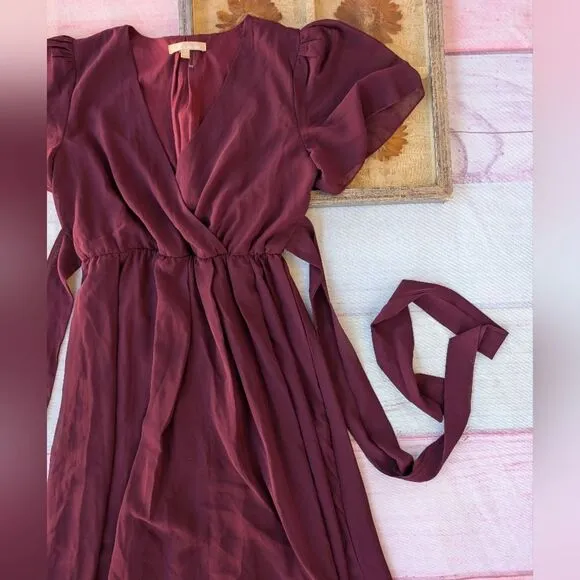 Pinkblush Burgundy Chiffon Short Sleeve Maternity Maxi Dress M Holiday