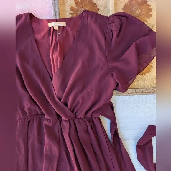 Pinkblush Burgundy Chiffon Short Sleeve Maternity Maxi Dress M Holiday