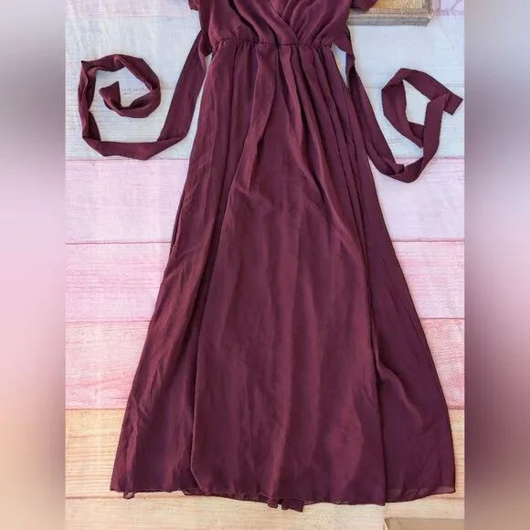 Pinkblush Burgundy Chiffon Short Sleeve Maternity Maxi Dress M Holiday