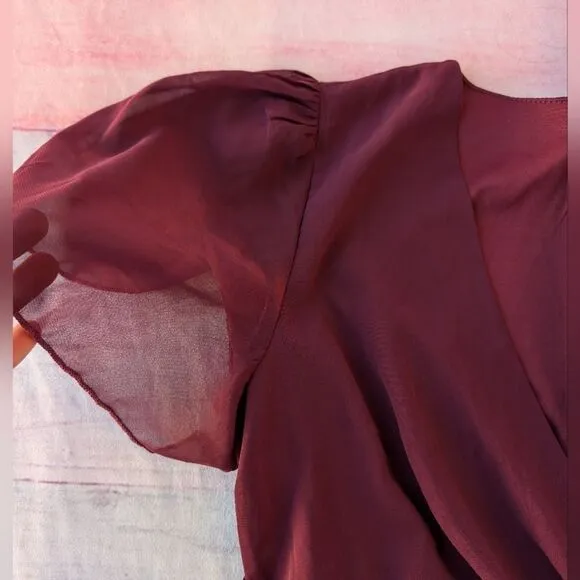 Pinkblush Burgundy Chiffon Short Sleeve Maternity Maxi Dress M Holiday