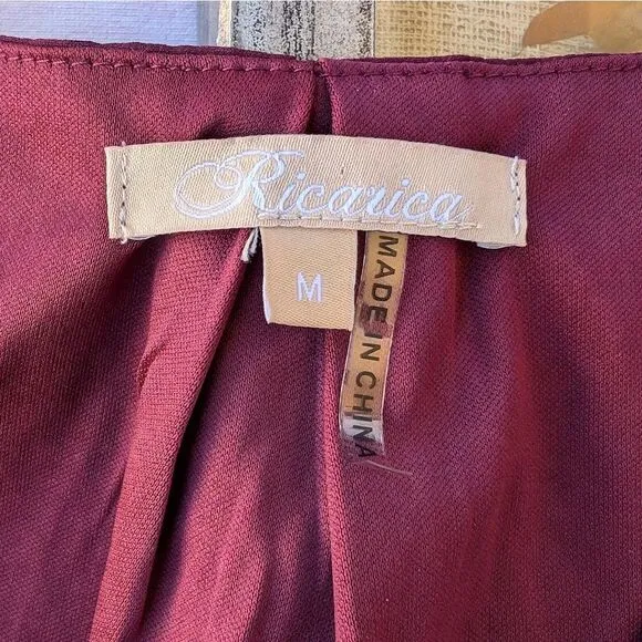 Pinkblush Burgundy Chiffon Short Sleeve Maternity Maxi Dress M Holiday