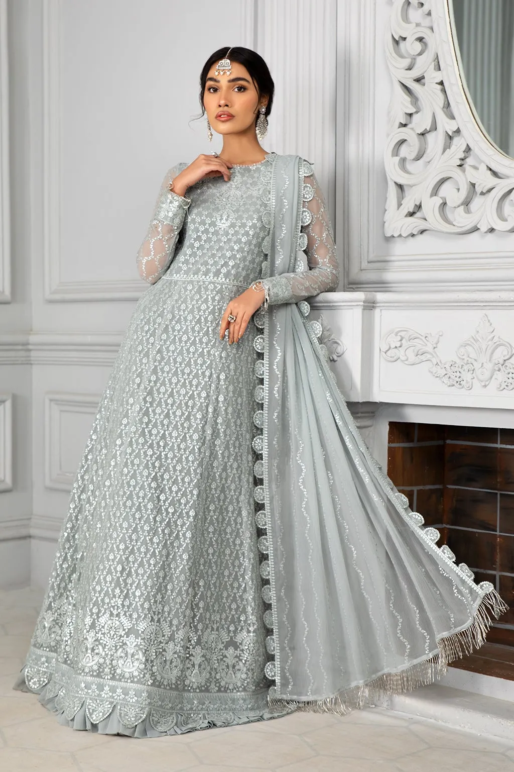 Pishwas Dress Pakistani in Light Grey Shade #PF326