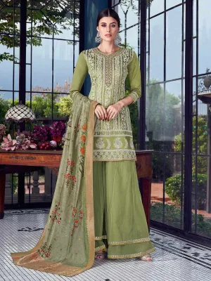 Pista Green Multi Embroidered Lucknowi Sharara Palazzo Suit