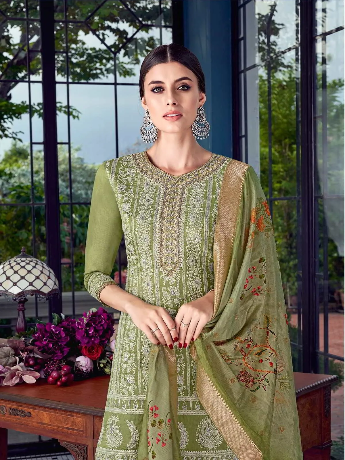 Pista Green Multi Embroidered Lucknowi Sharara Palazzo Suit