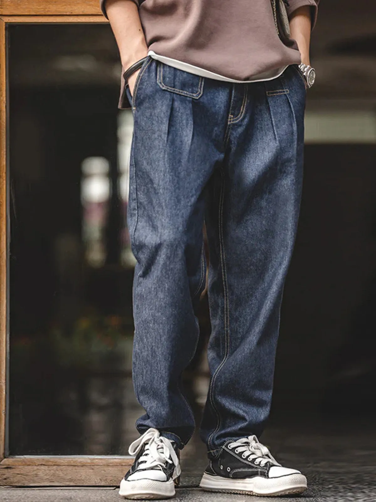 Pleated Tanned Jeans