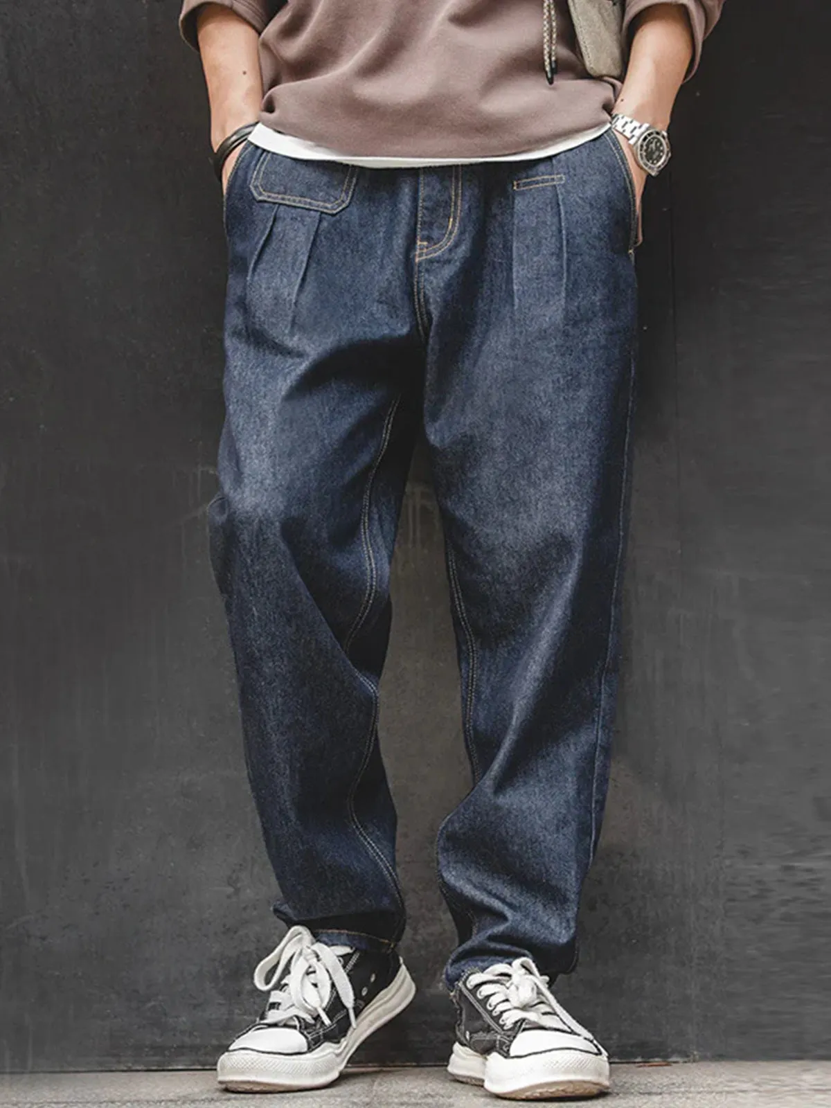 Pleated Tanned Jeans