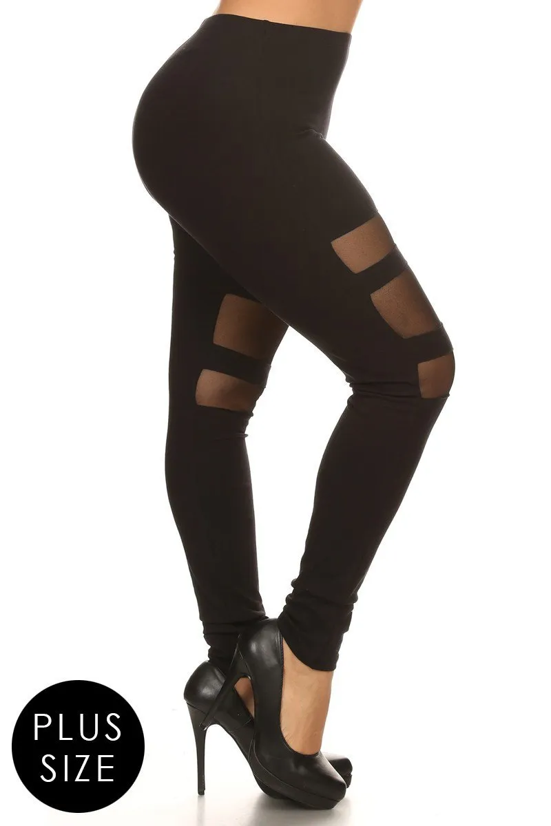 Plus Size Mesh Panel High Waist Leggings