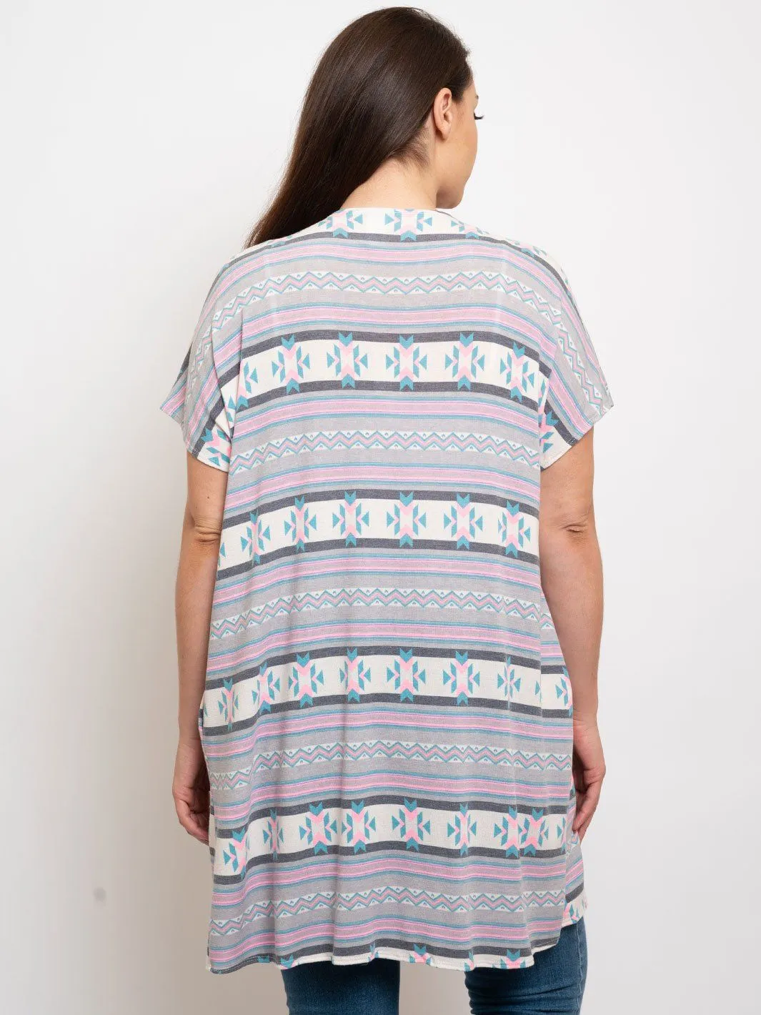 PLUS SIZE MULTI PRINT CARDIGAN
