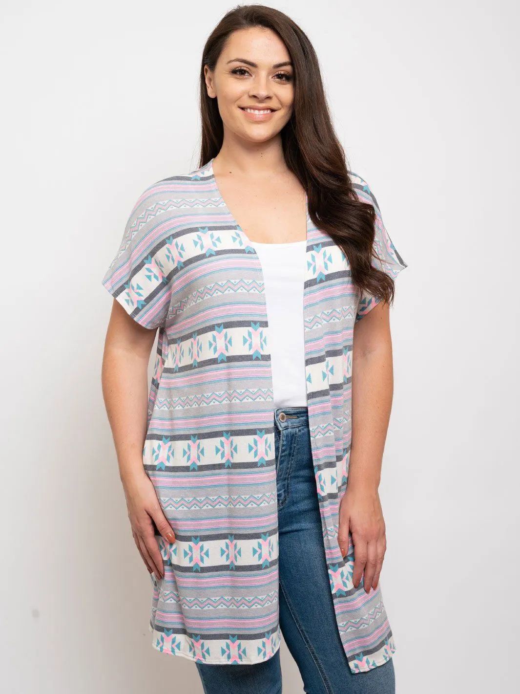 PLUS SIZE MULTI PRINT CARDIGAN