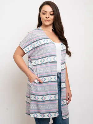 PLUS SIZE MULTI PRINT CARDIGAN
