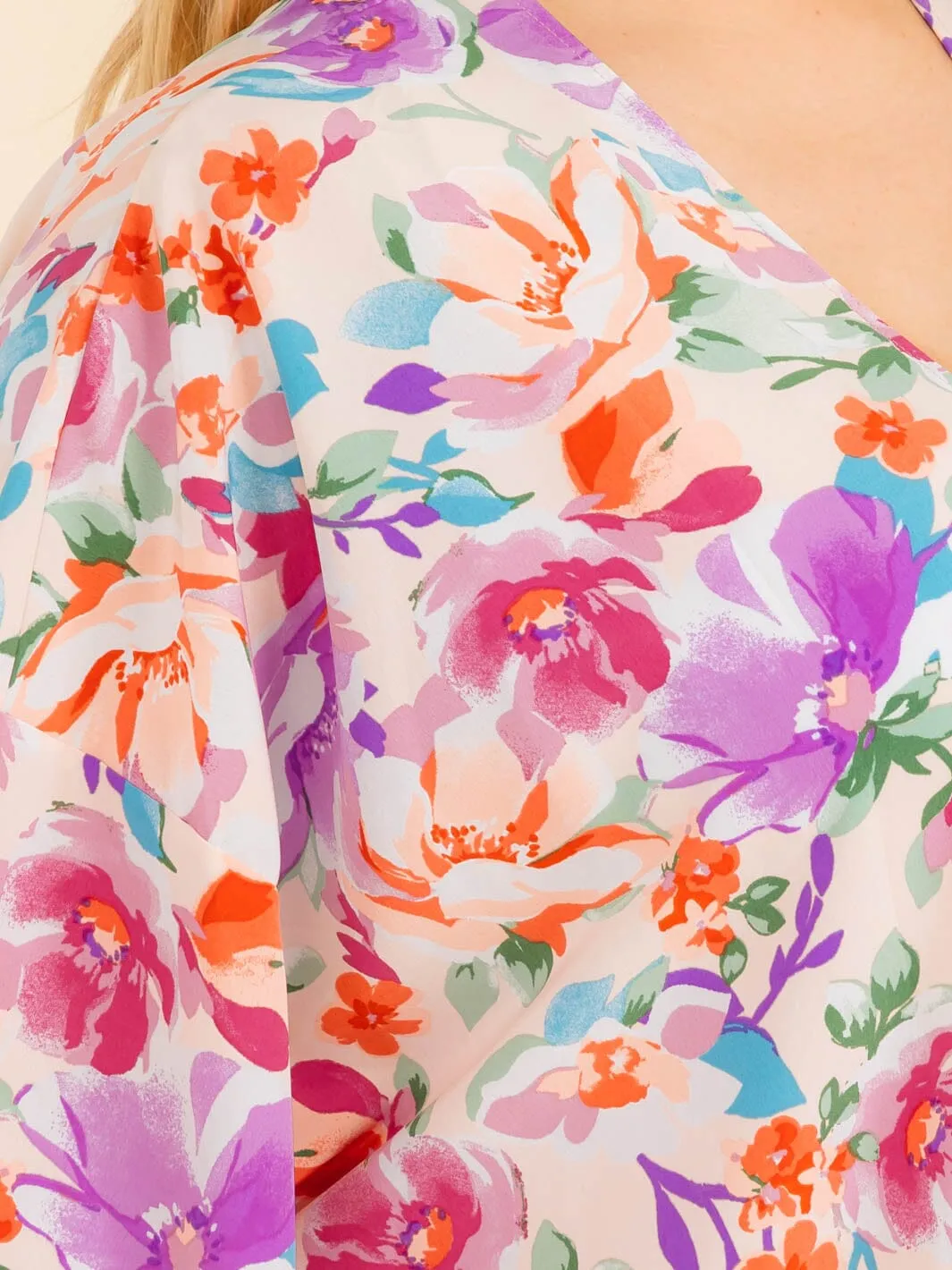 PLUS SIZE SHORT SLEEVE OPEN FRONT FLORAL PRINT CARDIGAN