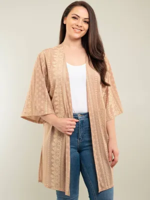 PLUS SIZE SHORT SLEEVE PAISLEY PRINT CARDIGAN