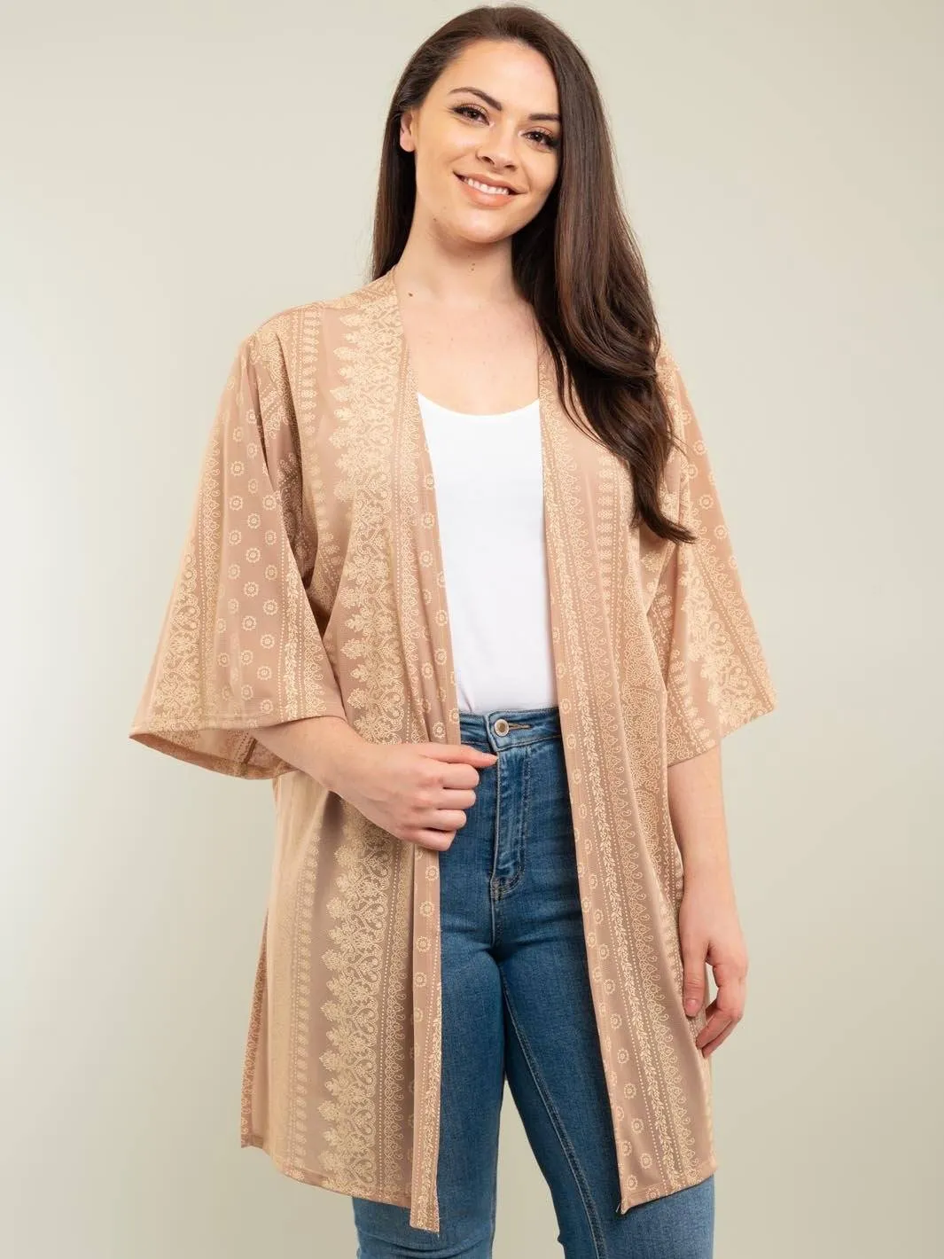 PLUS SIZE SHORT SLEEVE PAISLEY PRINT CARDIGAN