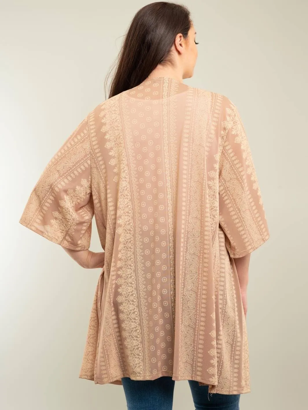 PLUS SIZE SHORT SLEEVE PAISLEY PRINT CARDIGAN