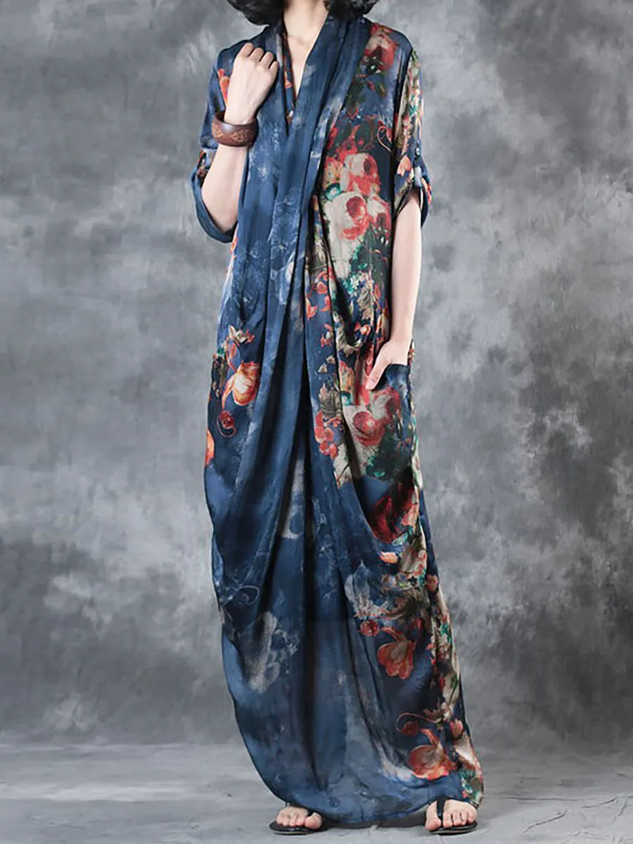 Plus Size Women Summer Loose Casual Irregular Floral Dress