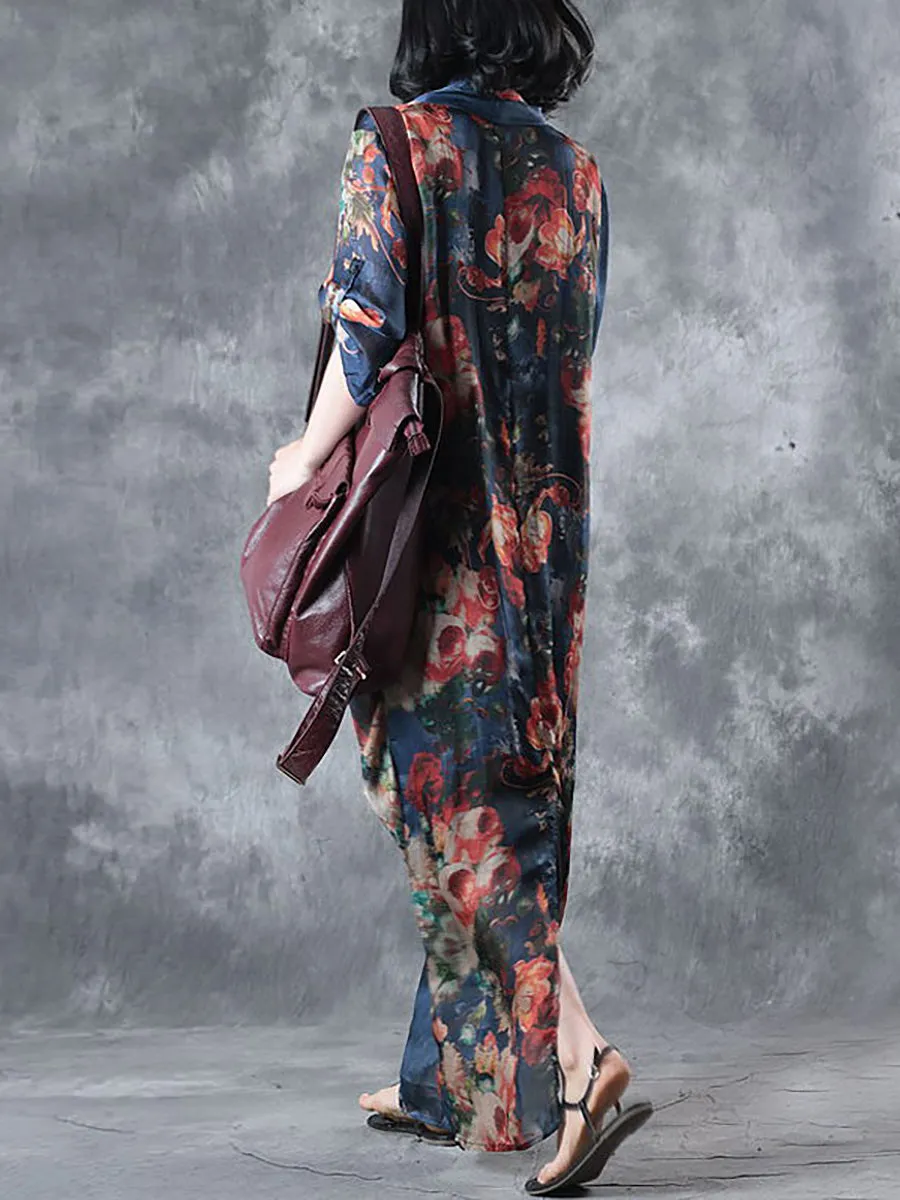 Plus Size Women Summer Loose Casual Irregular Floral Dress