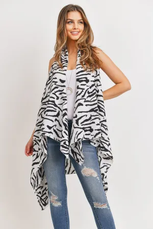 PN328X046L - WHITE ZEBRA PRINTED KNEE LENGTH KIMONO
