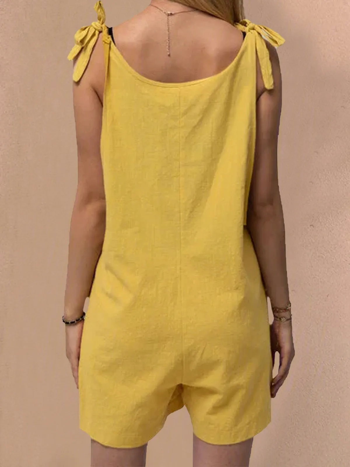 Pockets Sleeveless Casual Linen Rompers